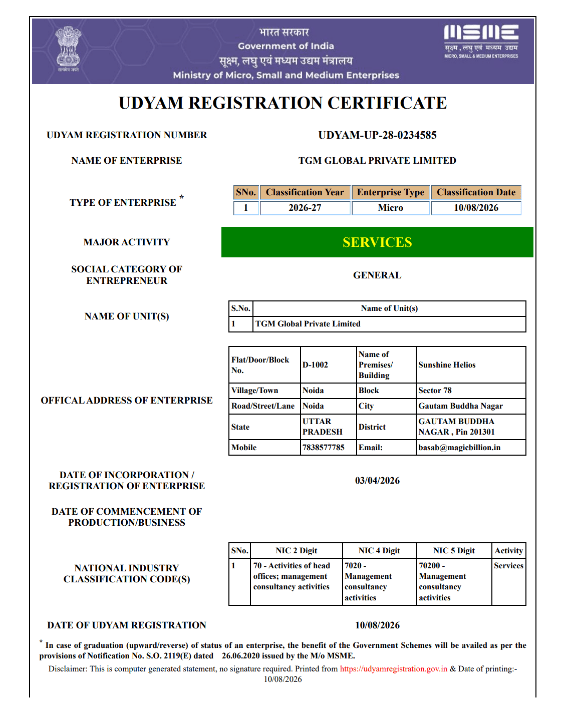Registered as a Micro Enterprise