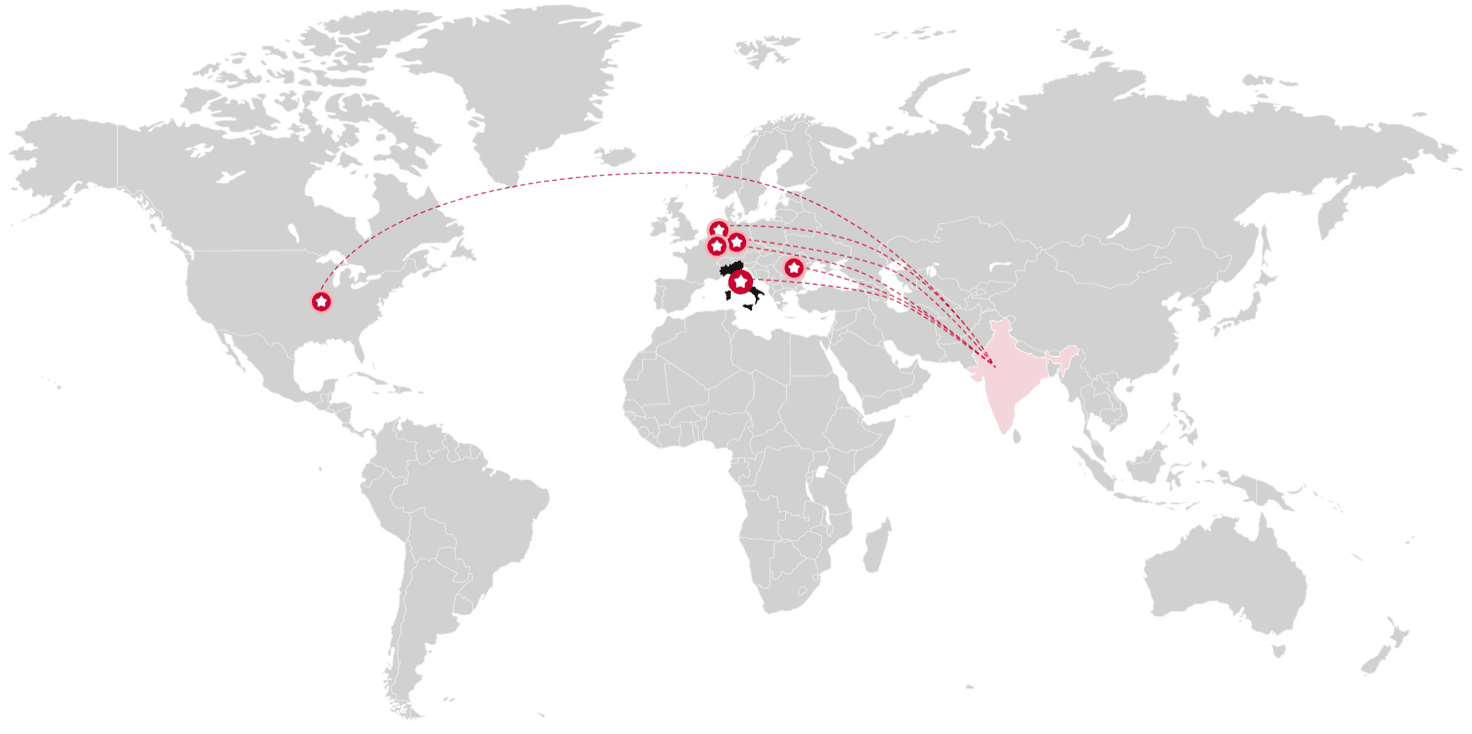 World map highlighting Italy